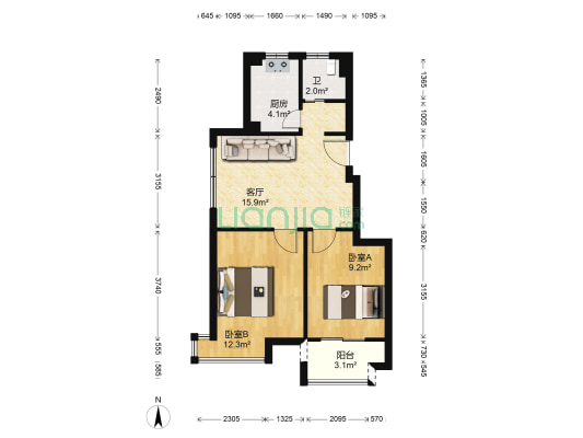 枫林湾 2室1厅1卫 65平方