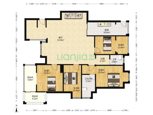 艺墅南岸 4室1厅2卫 138平方