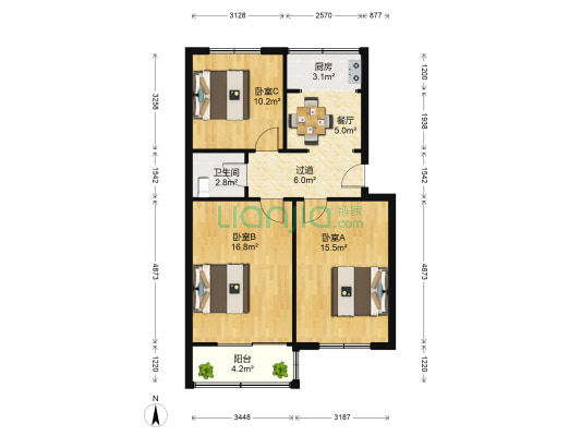 北山一路 3室1厅1卫 73平方