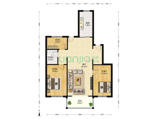 吉祥花园 3室1厅1卫 126平方