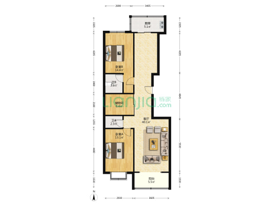 博腾花苑 2室1厅2卫 119平方