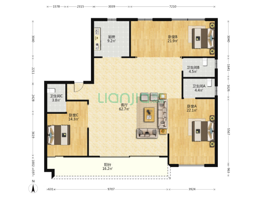 碧桂园桃李东方苑 3室1厅3卫 190平方