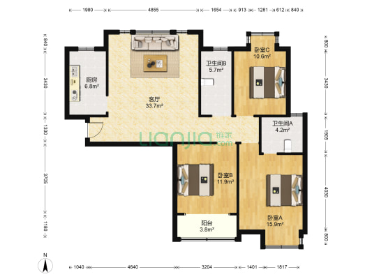 润秀苑西区 3室1厅2卫 121平方