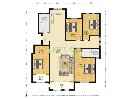 益达湖尚一品 4室1厅2卫 166平方