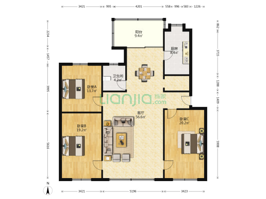 四股头4号 3室1厅1卫 147平方