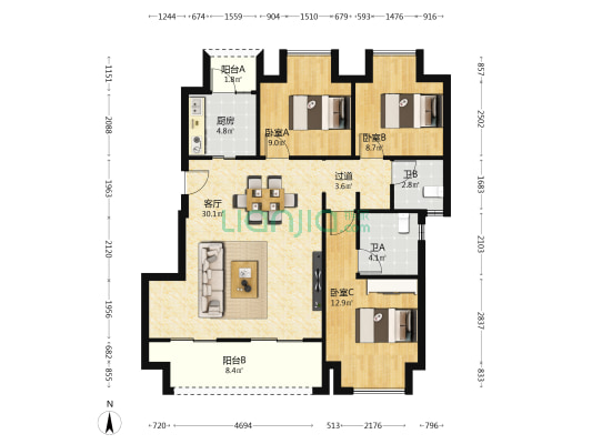 中南上悦城云锦 3室1厅2卫 99平方