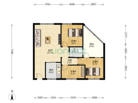 丹田大厦 3室1厅1卫 67平方