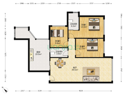 冠泰水晶城 3室1厅2卫 99平方
