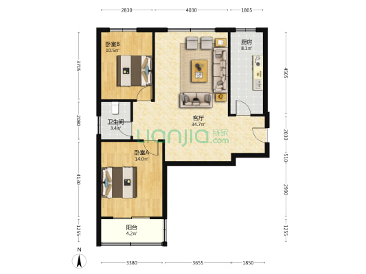 南北通透格局 楼层好 视野宽阔 适合居住-户型图
