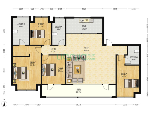 中北金基朗樾府 4室1厅3卫 195平方