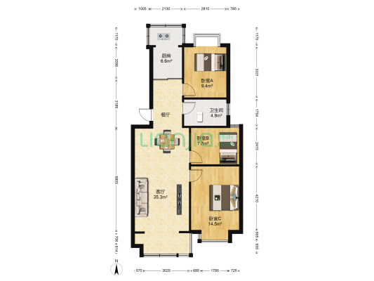 明豪華庭 3室1厅1卫 101平方