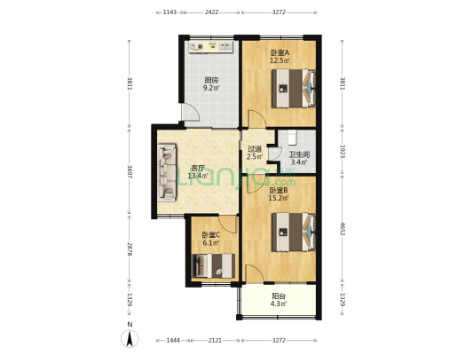鸣阳路85弄1号 3室1厅1卫 76平方