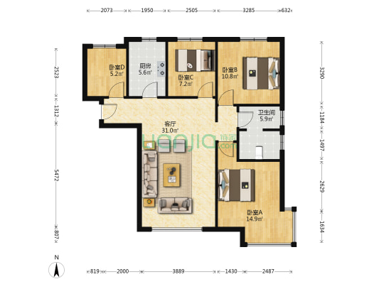 三利中和城一期四居室 带装修满二年无尾款采光充足-户型图