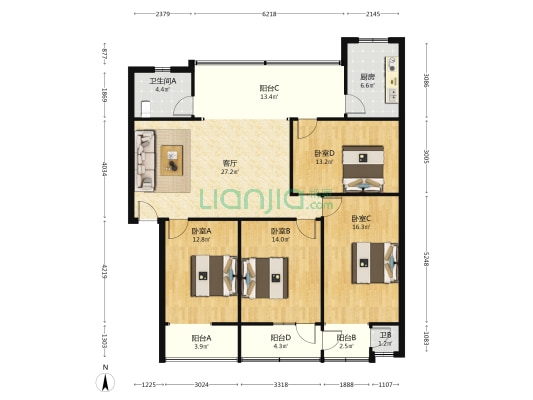 七牌坊 4室1厅2卫 139平方