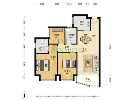 华发天茂国际半岛 3室1厅2卫 90平方