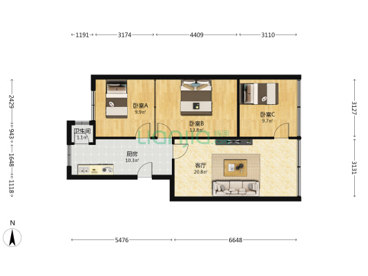 盐务街90号 3室1厅1卫 80平方