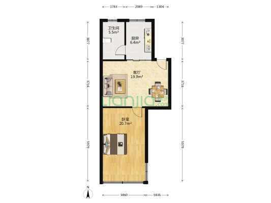 花汇苑一区 1室1厅1卫 64平方