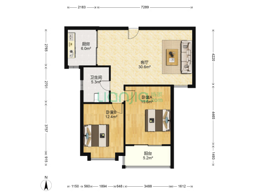 钟山花园城山水居 2室1厅1卫 94平方
