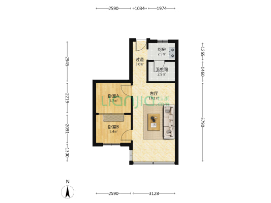 广船宿舍 2室1厅1卫 44平方