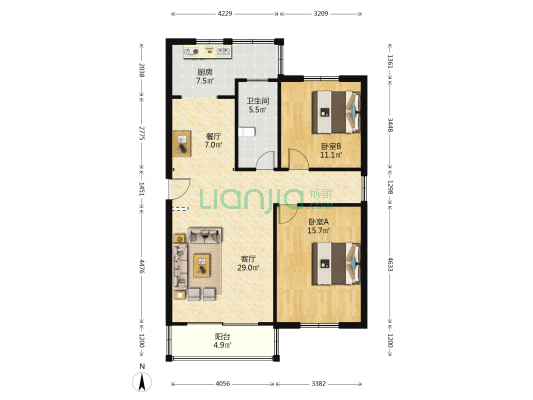 飞旺家园 2室2厅1卫 97平方