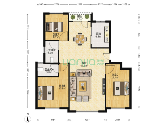 鑫江·合院 3室1厅2卫 132平方