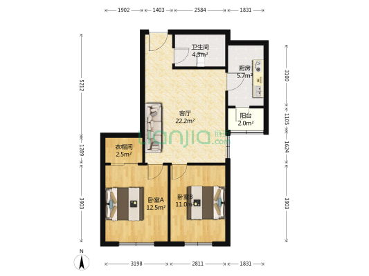 河通花园 2室1厅1卫 80平方