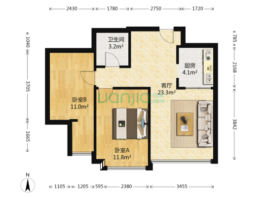 南桥胜天 2室1厅1卫 74平方