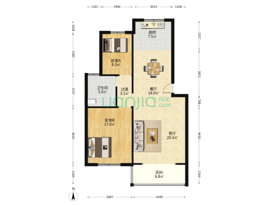 田庄新城B区 2室2厅1卫 102平方