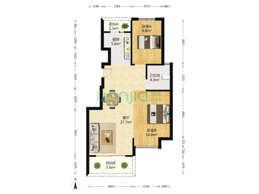世合理想大地至真里 2室1厅1卫 84平方