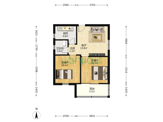 金竹园 2室1厅1卫 58平方