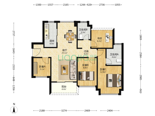 港龙皇朝龙湾壹号 4室1厅2卫 98平方