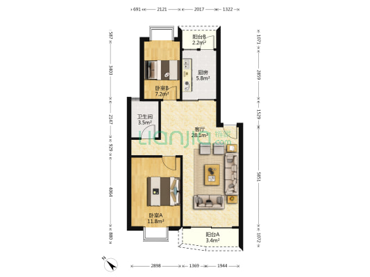 尚城雅居(拉萨路) 2室1厅1卫 80平方
