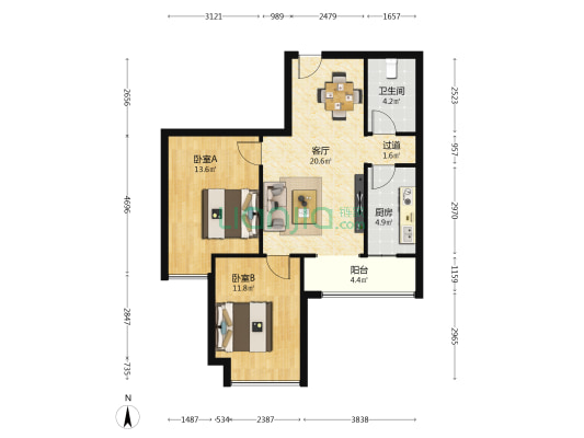 雅荷四季城AH区 2室1厅1卫 79平方