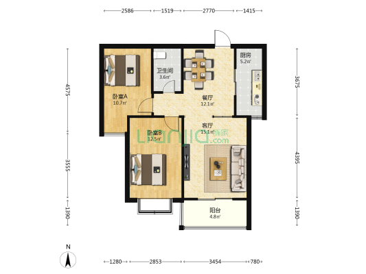 城市西景 2室2厅1卫 91平方