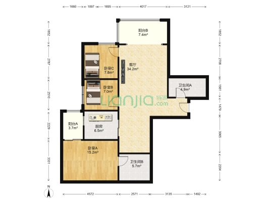 花香上海城 3室1厅2卫 116平方