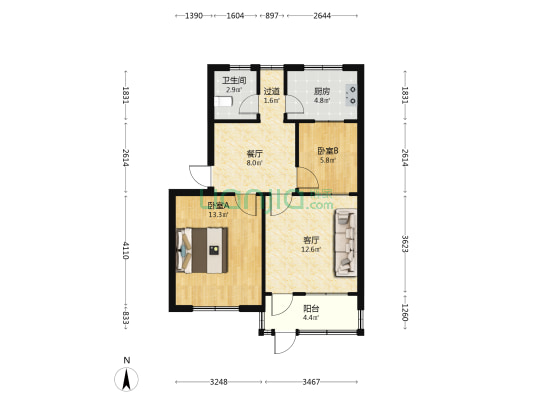 山东联盟化工集团有限公司第五生活区 2室2厅1卫 70平方