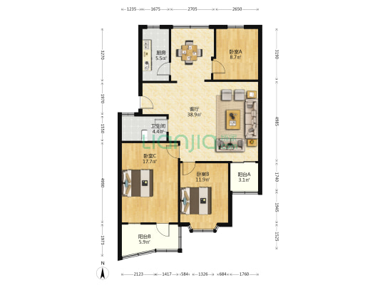 亨通小区 3室1厅1卫 110平方