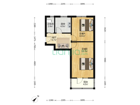 幸福道统建楼 2室1厅1卫 58平方