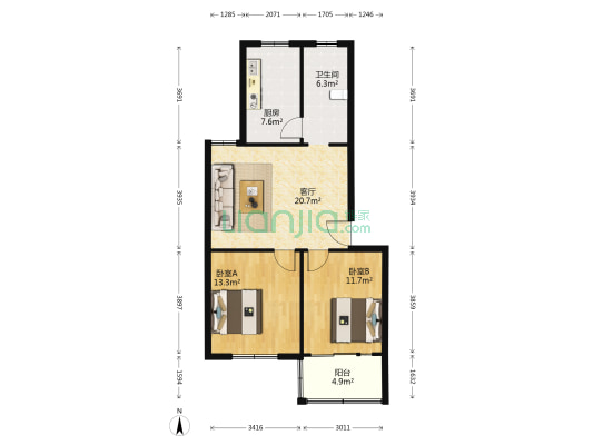 三友圣锦花园 2室1厅1卫 85平方