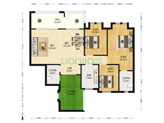 经典天成 3室2厅2卫 135平方