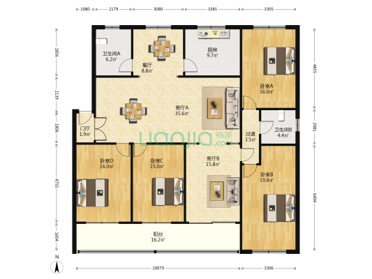 荣华小区 4室3厅2卫 185平方