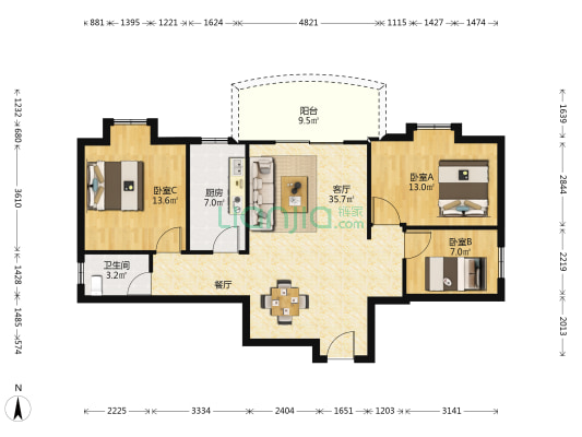 和庆花园 3室1厅1卫 103平方