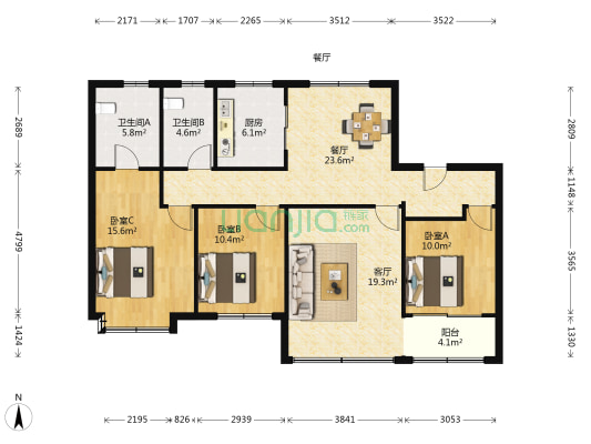 龙湖春江悦茗 3室2厅2卫 137平方