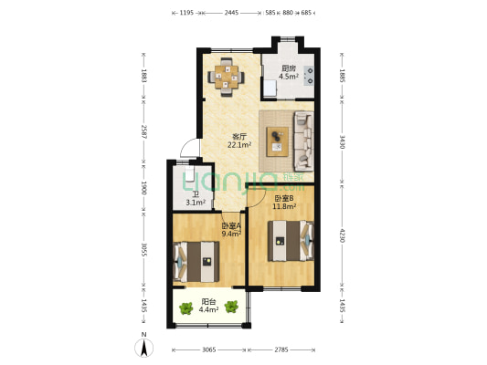 佘山路 2室1厅1卫 69平方
