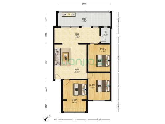 汶川县文教卫生干休所 3室2厅1卫 86平方
