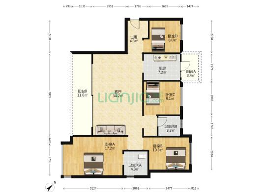 菁蓉滨湖湾观澜府 4室1厅2卫 143平方