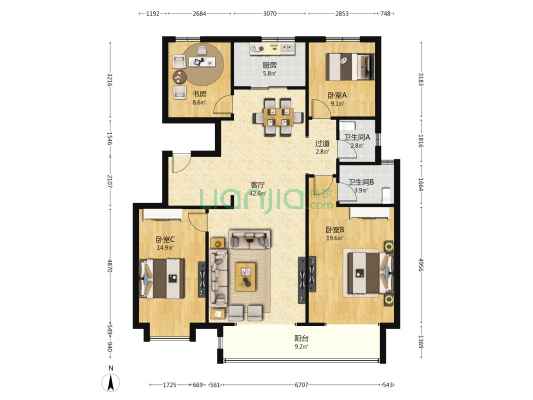 龙记·观园 4室1厅2卫 143平方