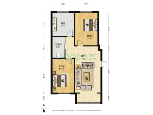 天北小区 2室1厅1卫 98平方