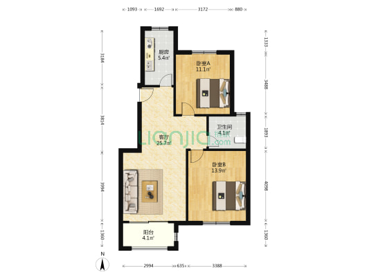 东方城市豪庭 2室1厅1卫 84平方