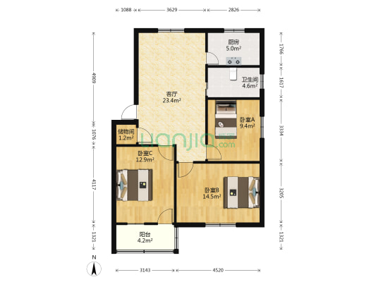 绍兴云栖人才公寓 3室1厅1卫 88平方